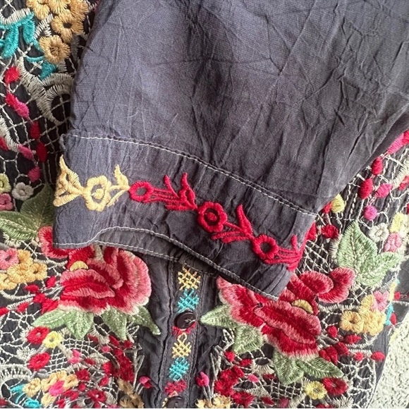 JOHNNY WAS Embroidered Tunic Button Down Multicolor Boho Collard Shirt Dress XS - Picture 7 of 9